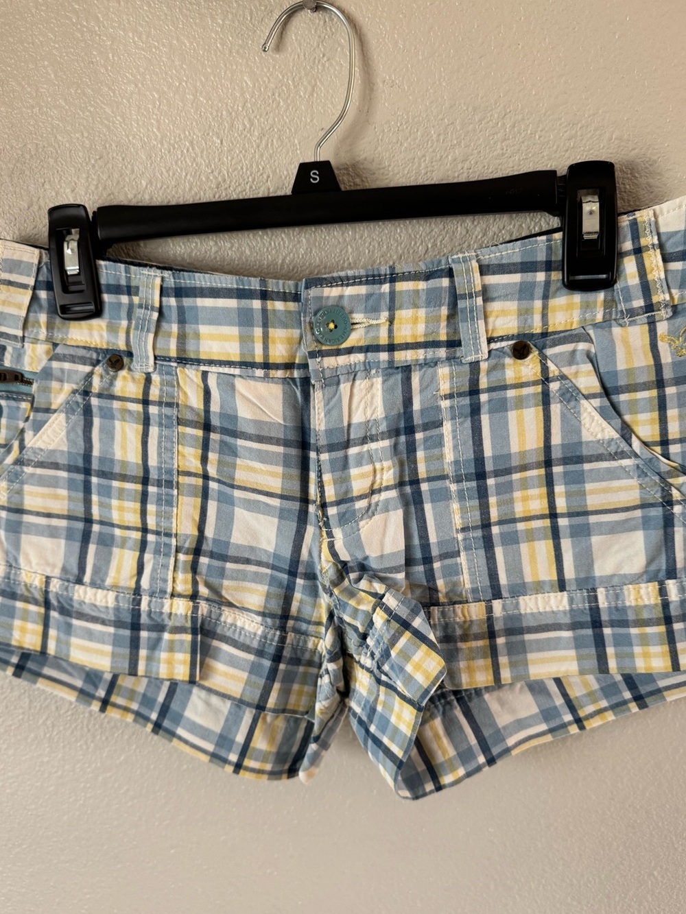 Retro AE Plaid Micro Shorts in Blue, White & Yellow
